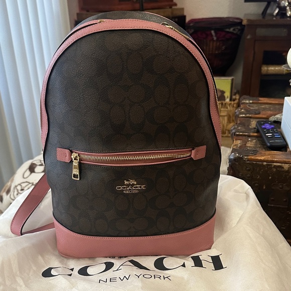 Coach Handbags - Coach Signature Brown and Pink Backpack